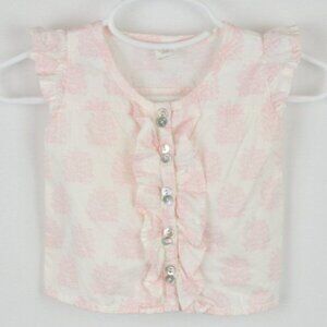 Egg Baby Infant 3-6 Months White Pink Tree Print Button Up Ruffle Sleeve Blouse
